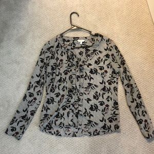 Black&White Striped w/Red Roses Blouse